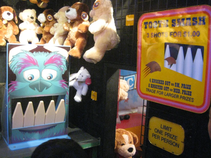 teddy bears and stuffed animals are on display