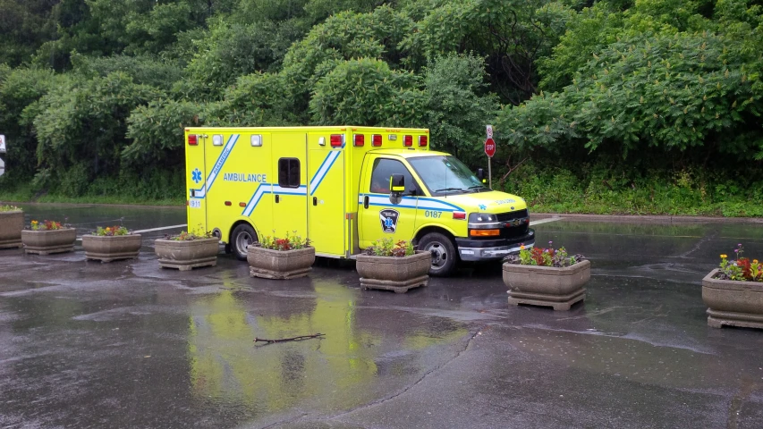 an ambulance that is sitting in the parking lot