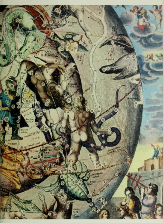 a drawing of a man in a body surrounded by animals and plants