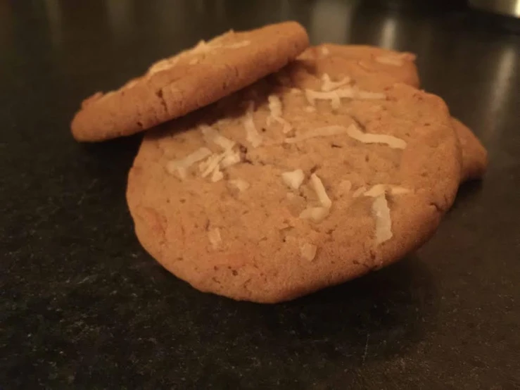 two cookies are stacked on top of each other