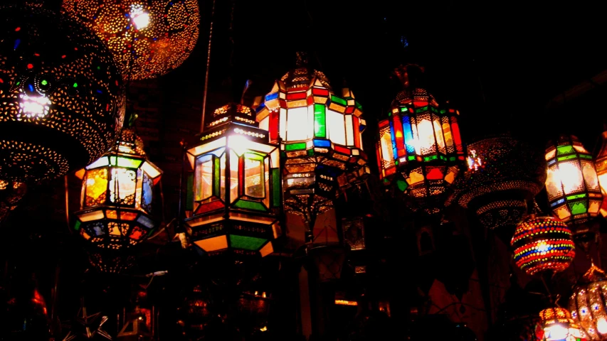 the illuminated hanging lanterns in this chinese market are pretty