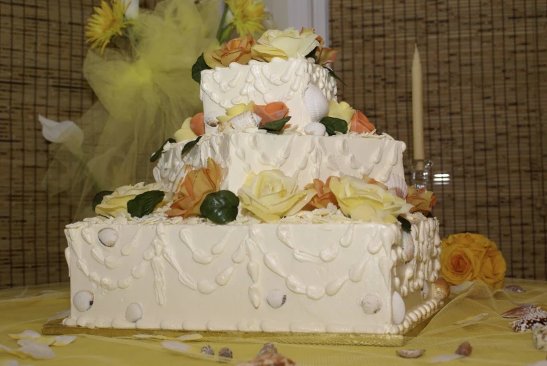 a cake decorated with flowers on top of a table