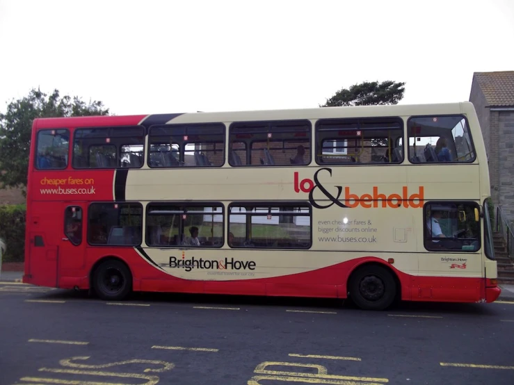 double decker bus that is white and red