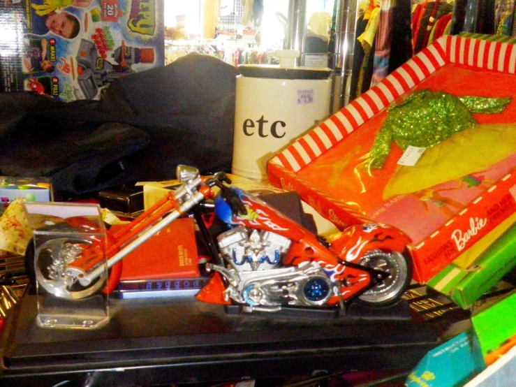 a close up of a motorcycle on a table