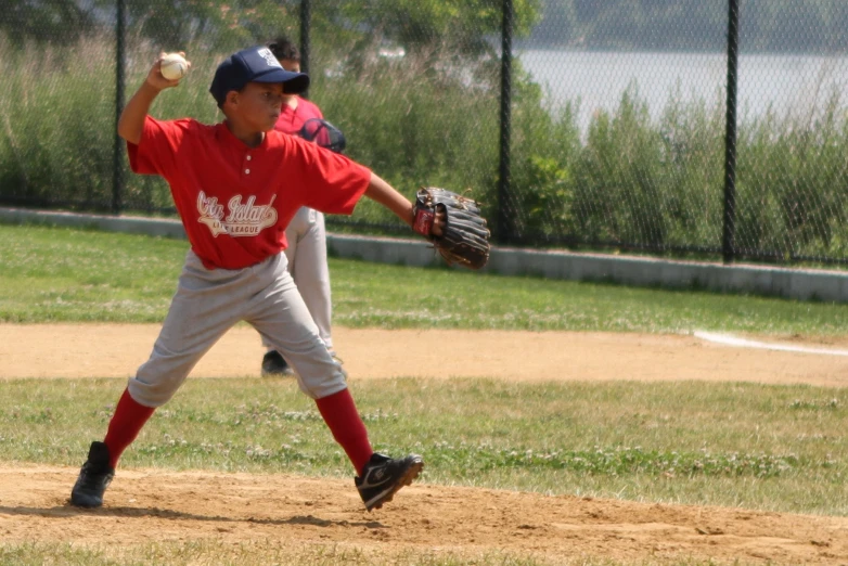 a  playing baseball prepares to throw the ball