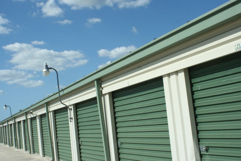 many storage units lined up in a row