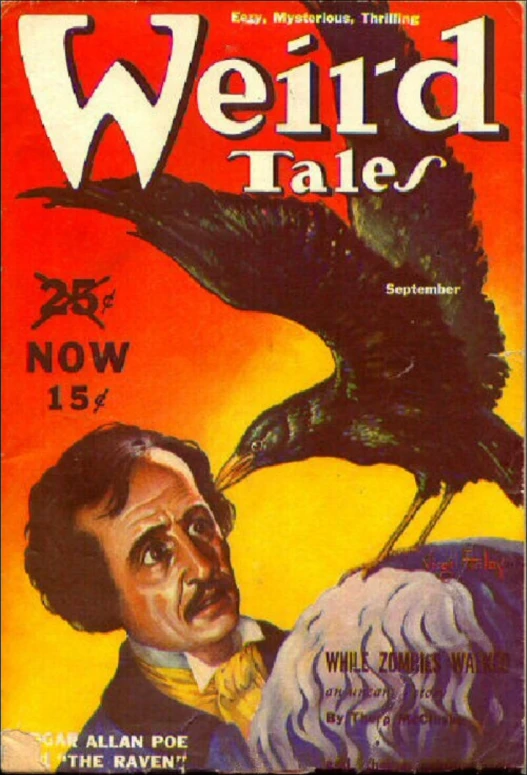 weird tales issue 51, with an image of the head and neck of a bird, with
