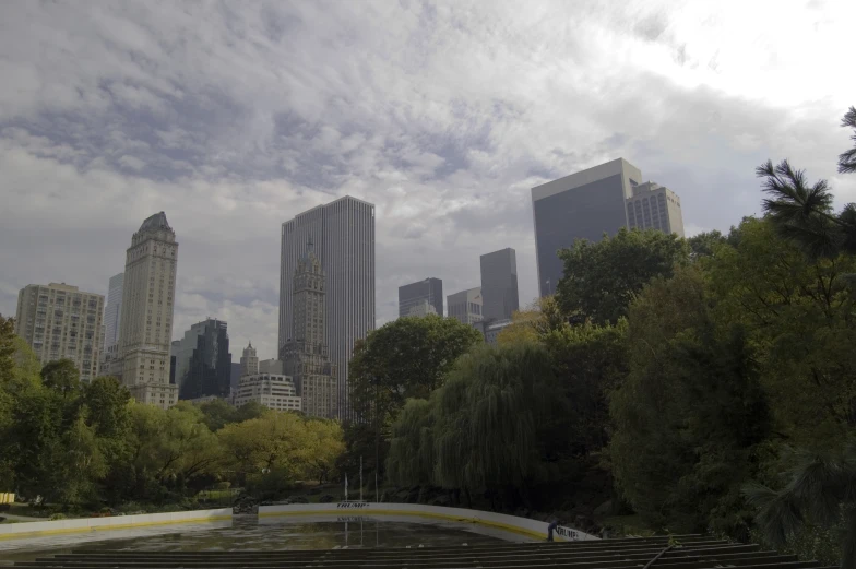 city view from the park in a cloudy day