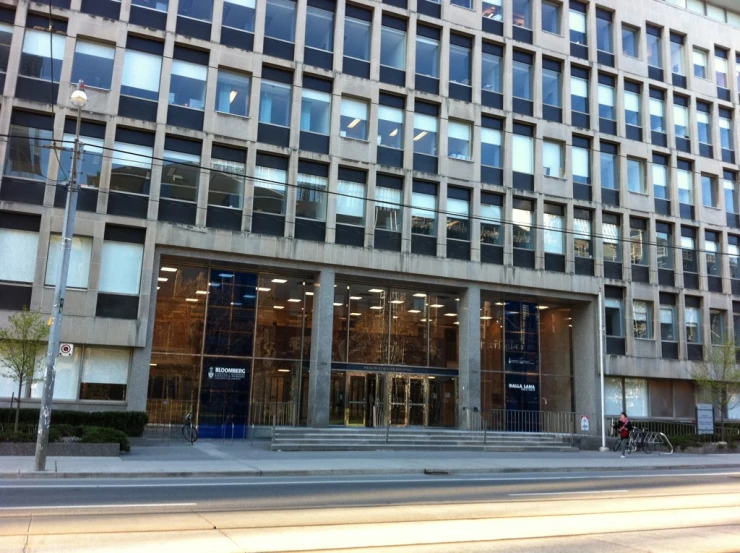 the large windows have an open look and are in an office building