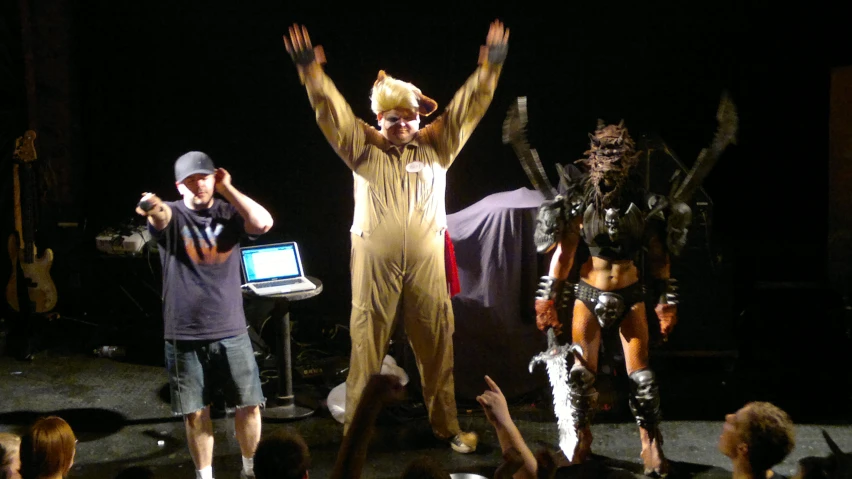 a man in an animal costume standing on stage