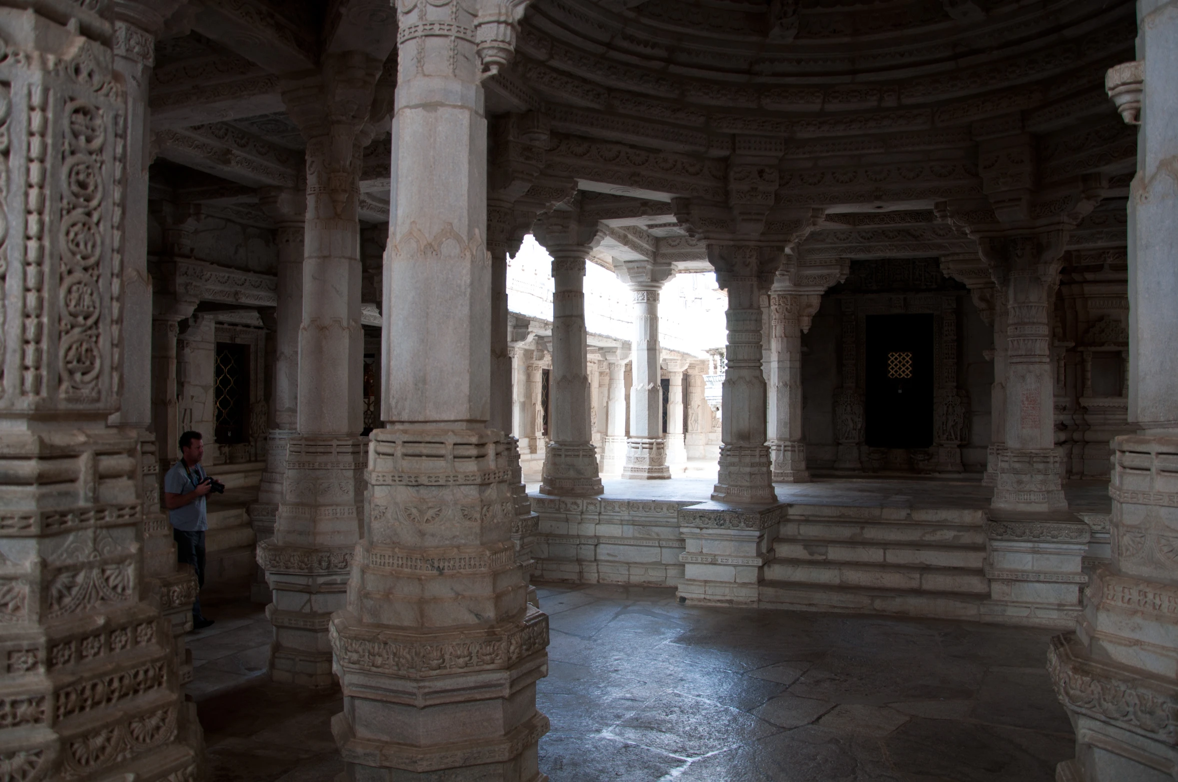 a person standing in a large ornate building