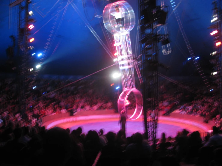 an aerial display at a circus in front of an audience