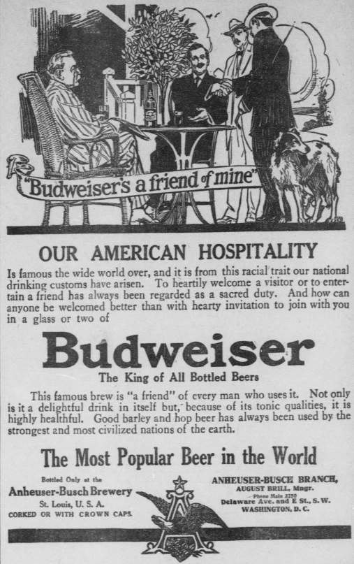 an advertit from an old newspaper with a picture of the president and a woman sitting at a table