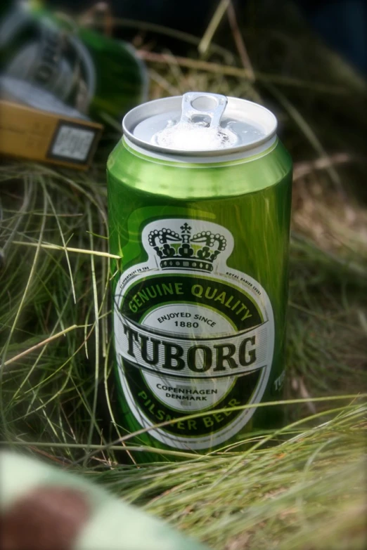 a can of beer laying on the ground