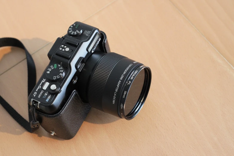 a camera on a table with its lens up