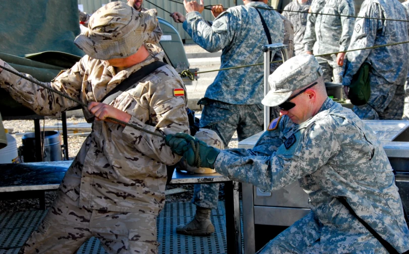 a few soldiers talking to each other