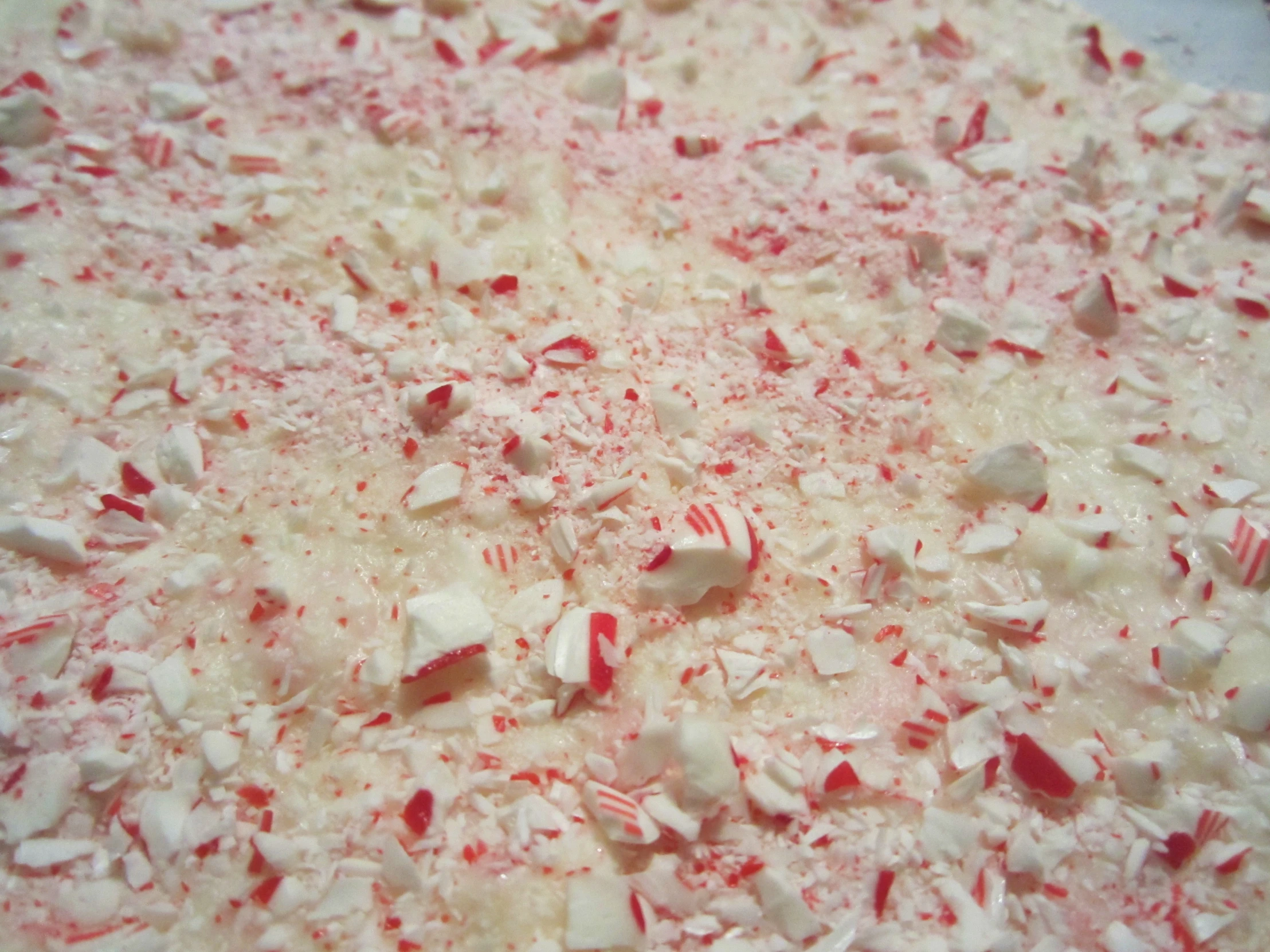 a piece of white cake has red and white candy canes