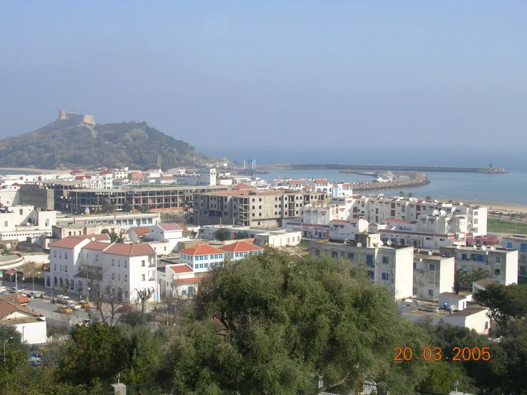 an overview view of a city with a mountain in the background