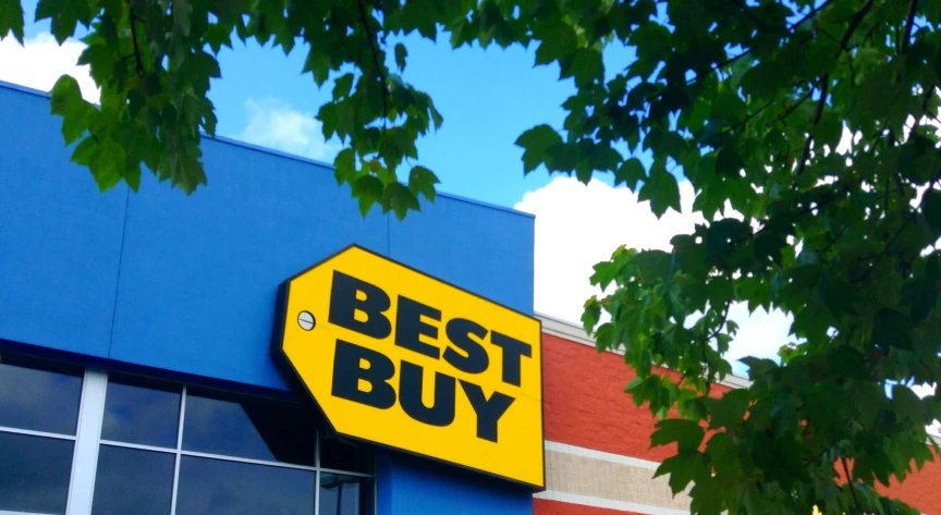 a best buy store sign is pictured from the outside