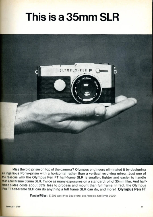 an old po of a camera on the palm of a person's hand