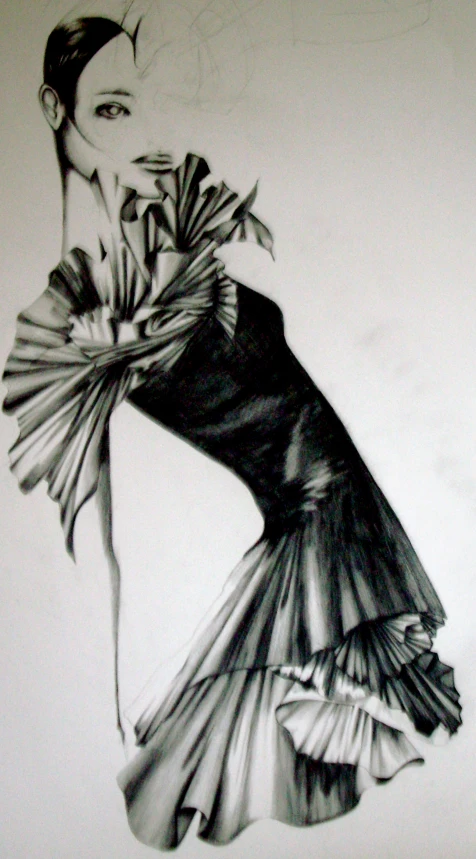 this is a drawing of a woman with a high fashion style