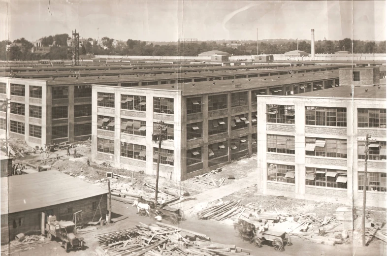 an old po shows some buildings and construction