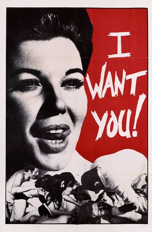 a woman's face in red and white on a movie poster