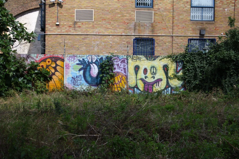 the street has been covered in graffiti, with many windows