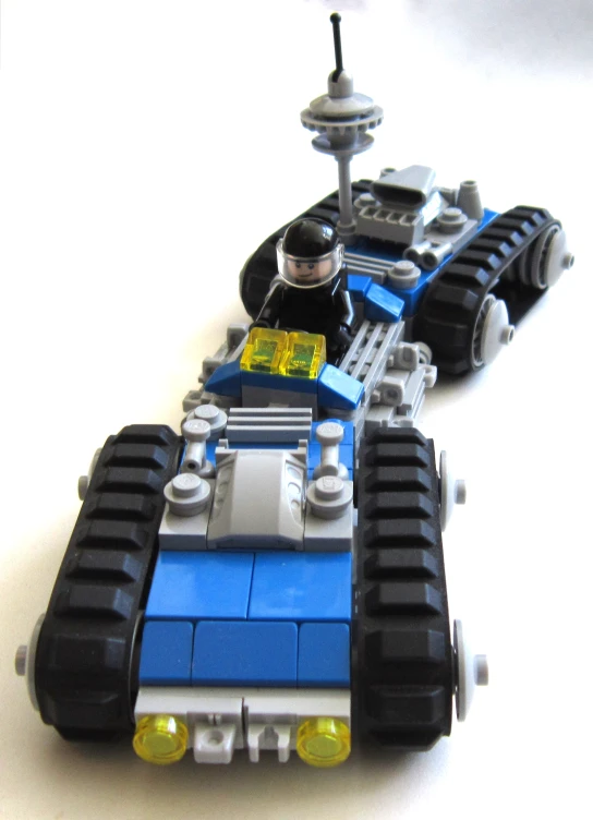 a lego vehicle has been constructed to look like the back end of a spaceship
