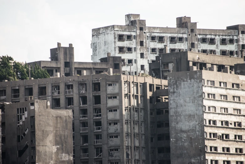 very large apartment blocks that are being demolished