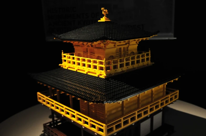 a chinese pagoda structure is built of legos