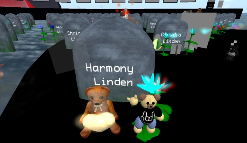 screens of the virtual world of harmony with a cartoon bear