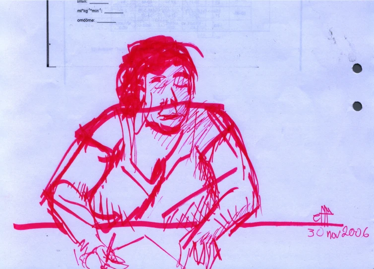 a drawing of a man sitting at a desk