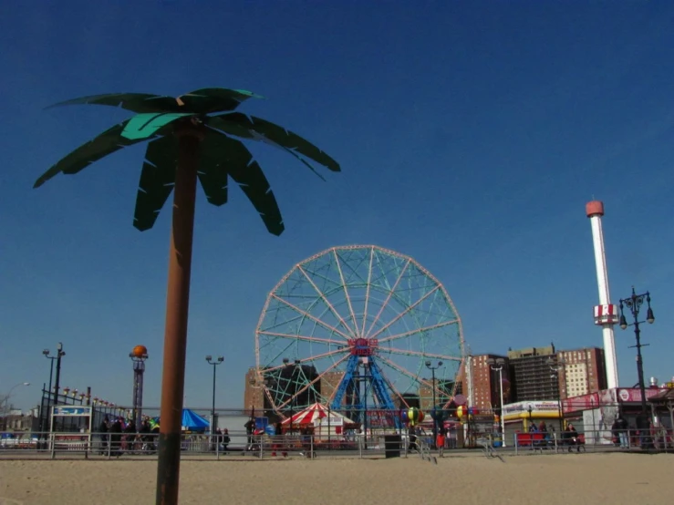 an amut park with rides and palm trees