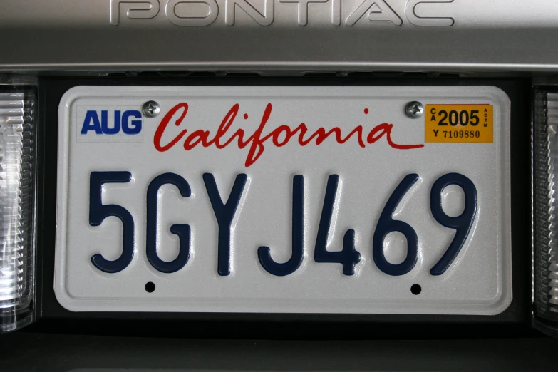 license plate of an automobile with the word'599 july '