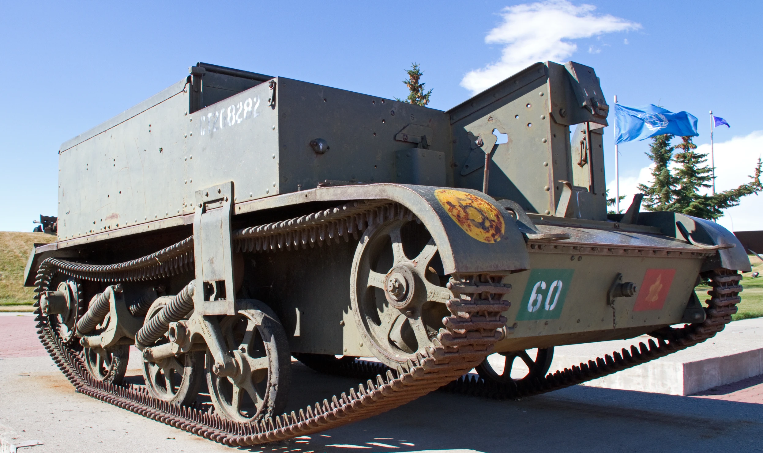 the old style armored tank sits on display