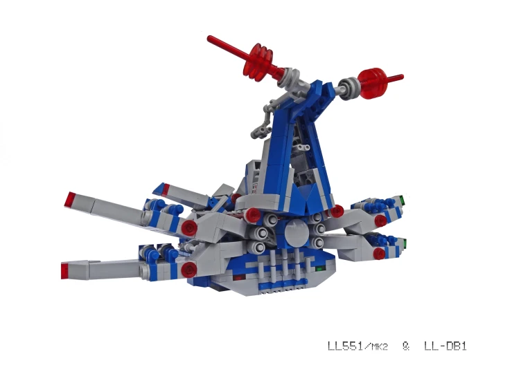 a lego toy that has been constructed with two large blocks and red accents