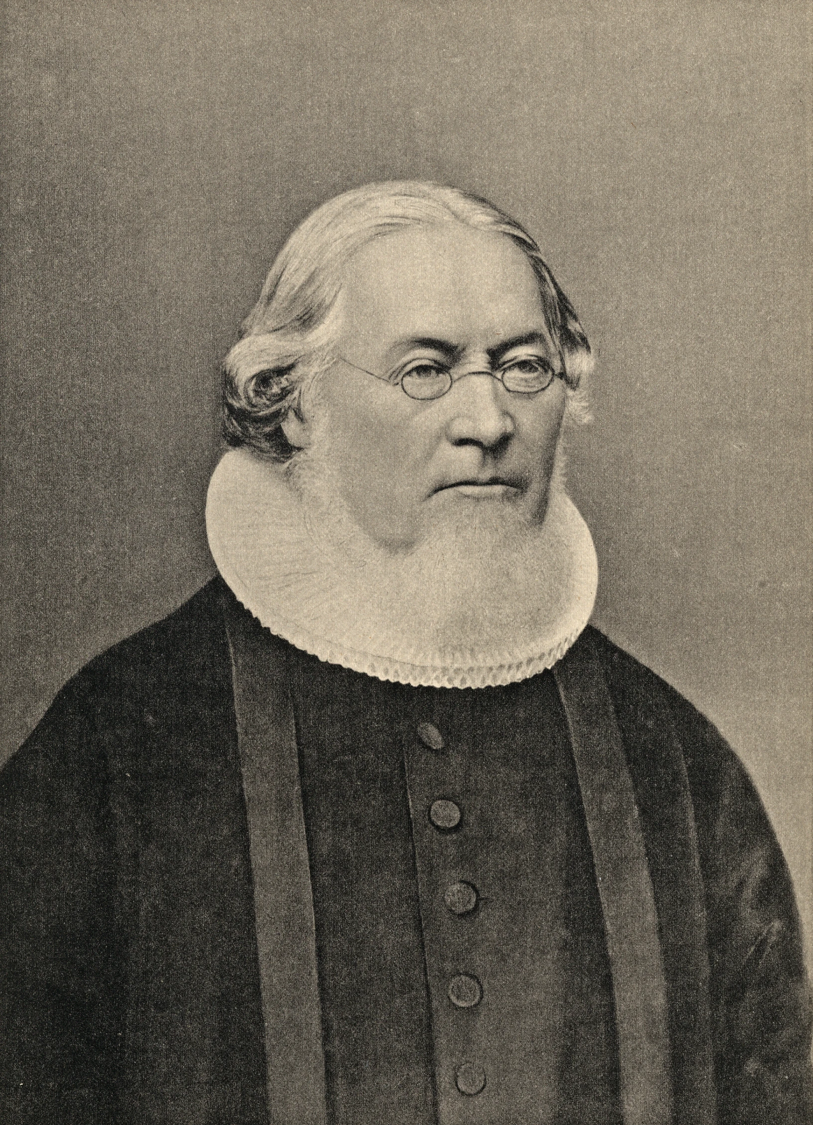 black and white drawing of an old man in a priest's outfit