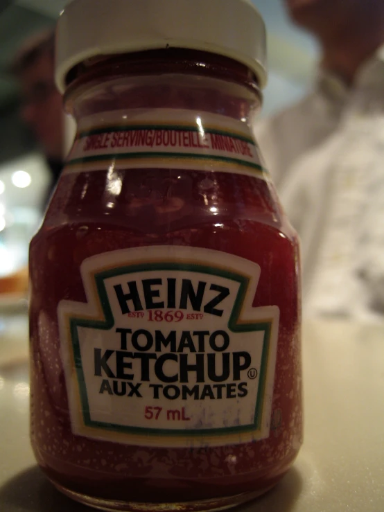 a closeup view of some ketchup on a table