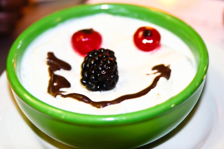 some berries that are in a green bowl