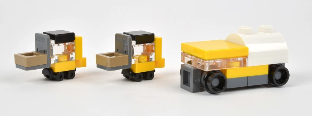 two lego vehicles made to look like they are moving