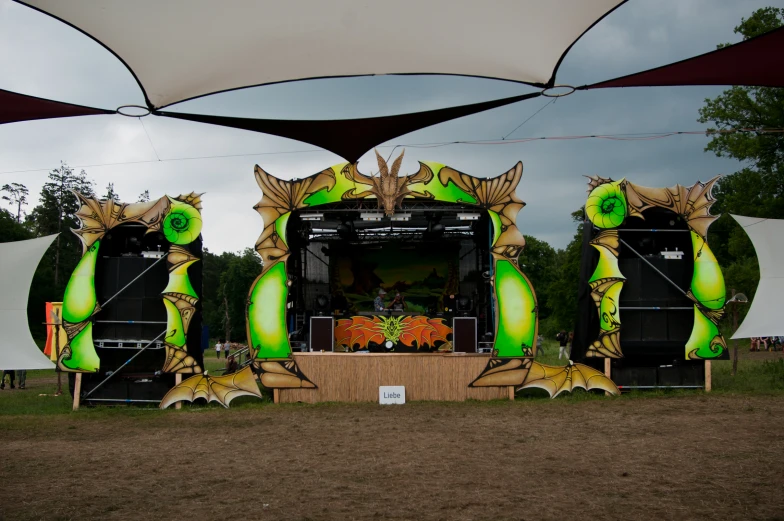 several different types of stage setup in the background