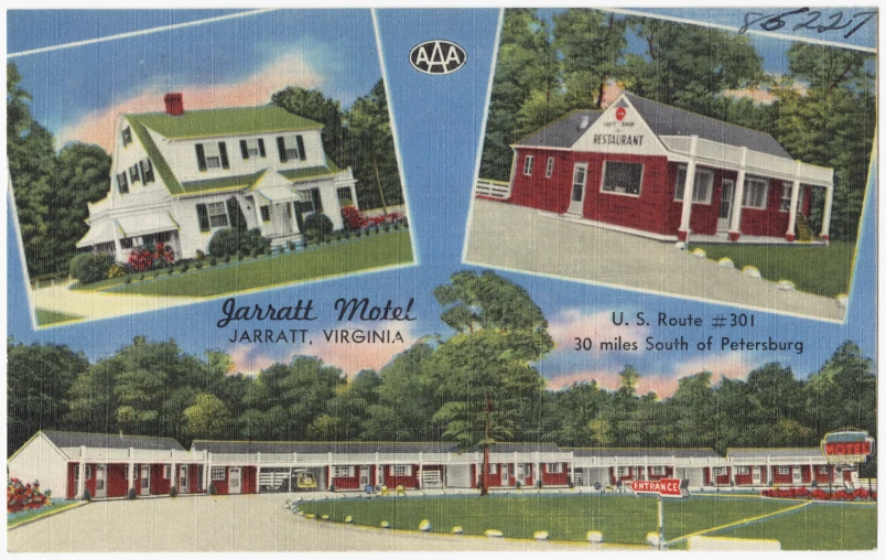 a postcard that shows several types of motels