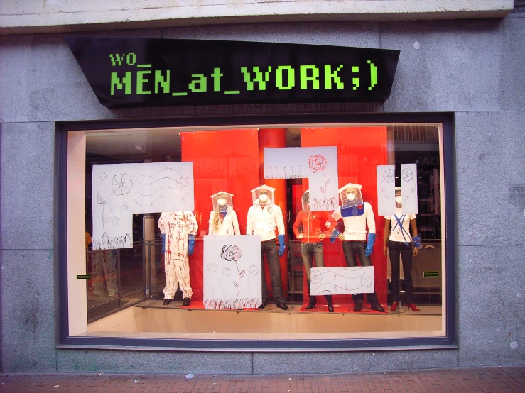 a storefront with signs for men's underwear on it