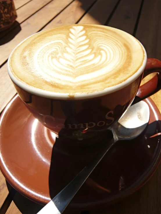 a cup of coffee and spoon on a saucer