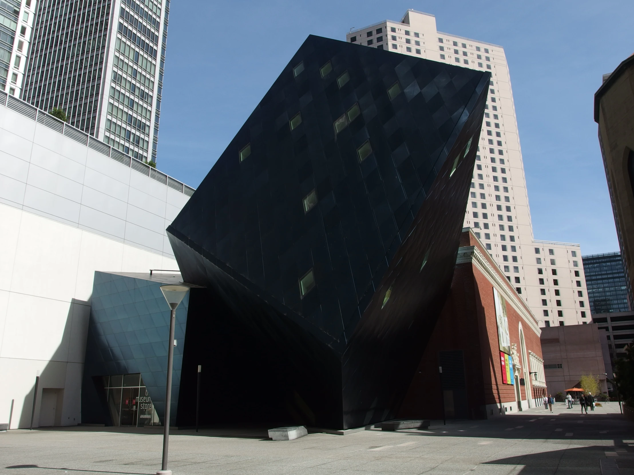 the black square is in between two buildings