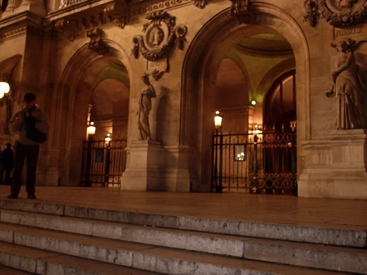 the steps are empty and a man is standing on top of them