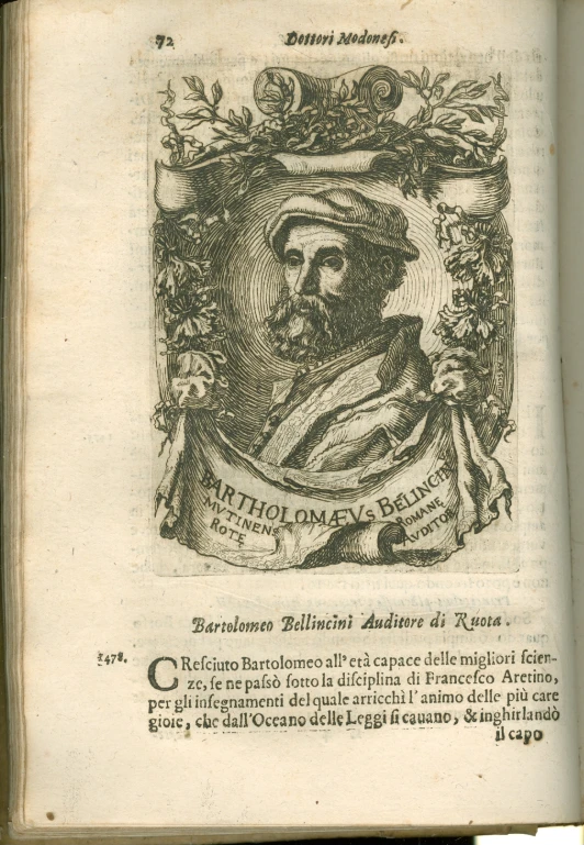 an old book with a portrait of a man and a beard