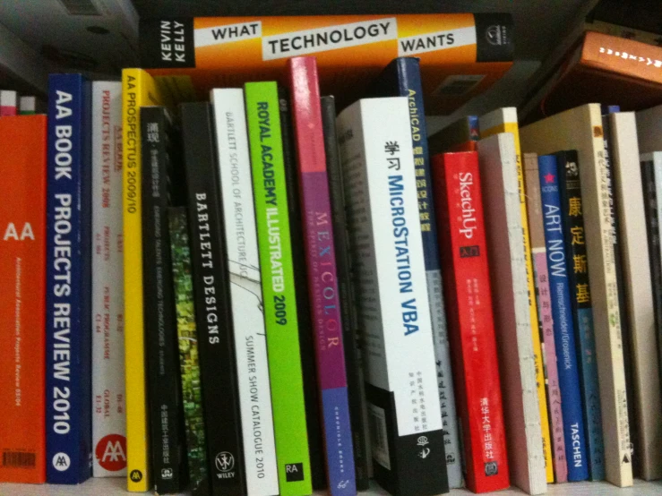 a variety of colorful books in a liry