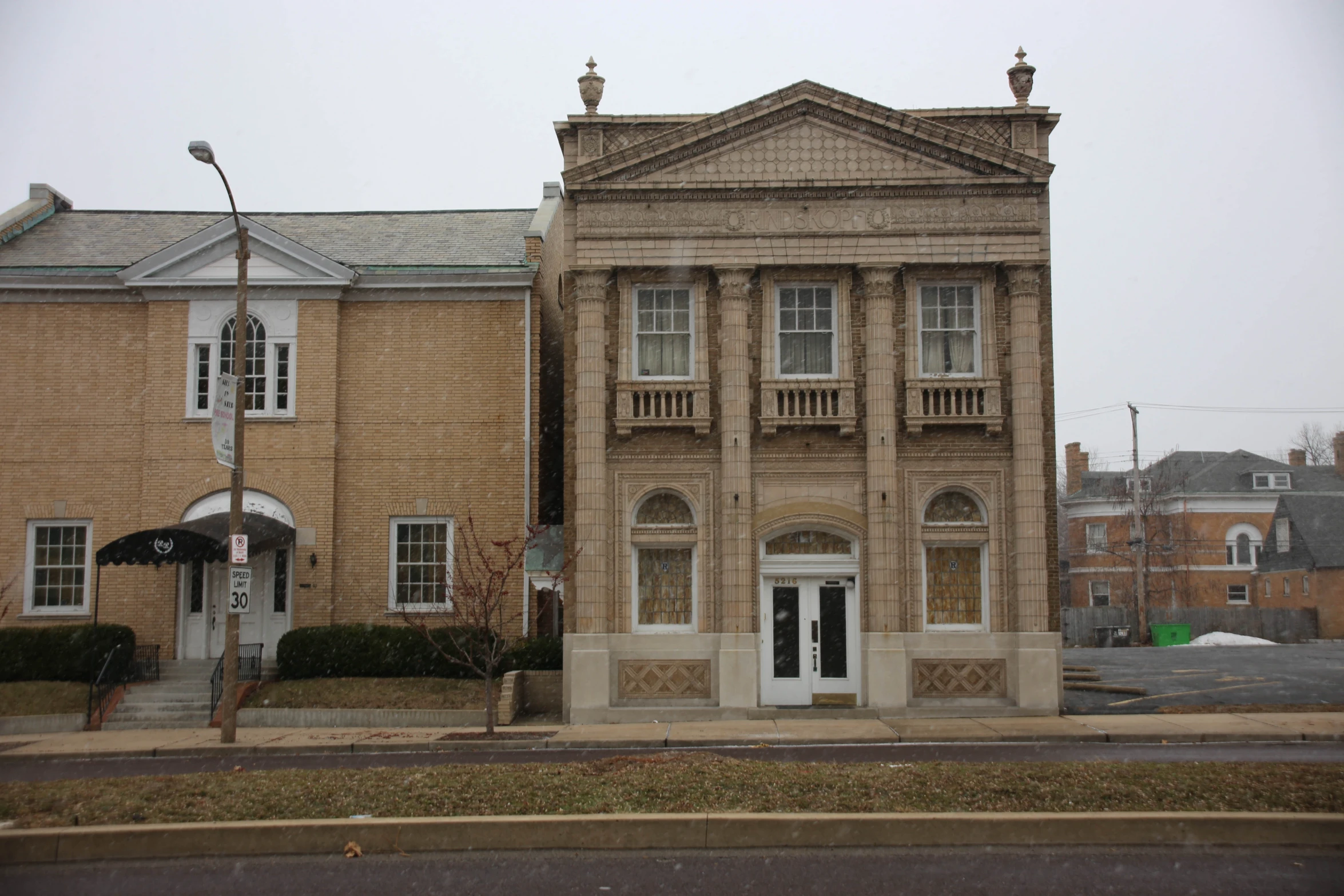 there is a large building with two floors